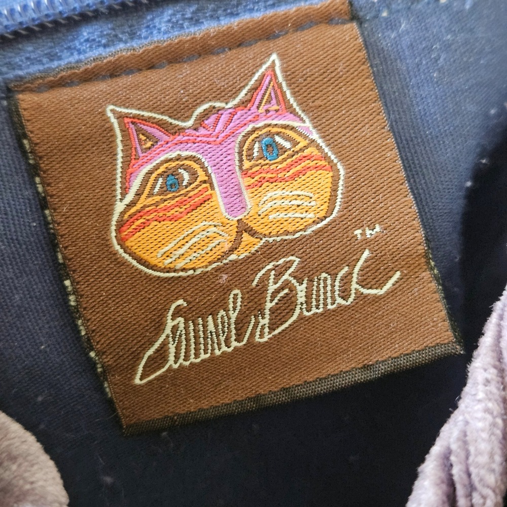 Vtg Laurel Burch Tapestry Tote Bucket Bag Dog Patchwork Sequin Beaded Drawstring - Picture 6 of 7